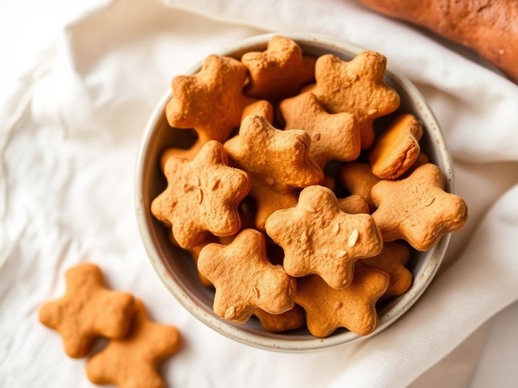Crunchy single-ingredient dog treats in a ceramic bowl